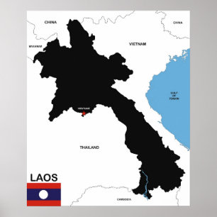 politische Kartenflagge Laos-Landes Poster