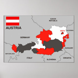 politische Kartenflagge Österreich-Landes Poster