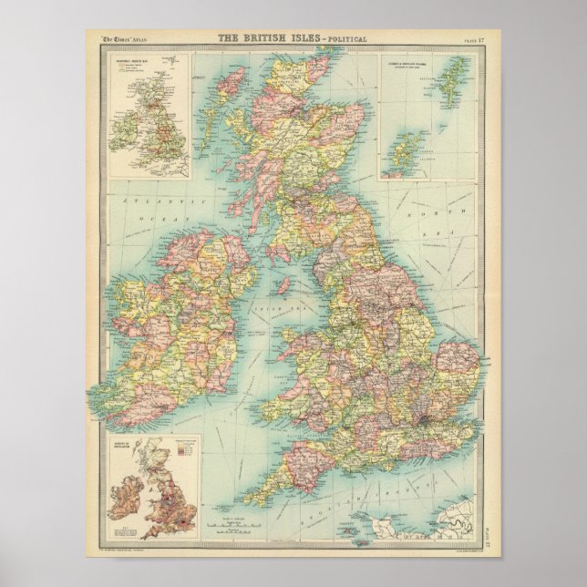Politische Landkarte der Britischen Inseln Poster (Vorne)