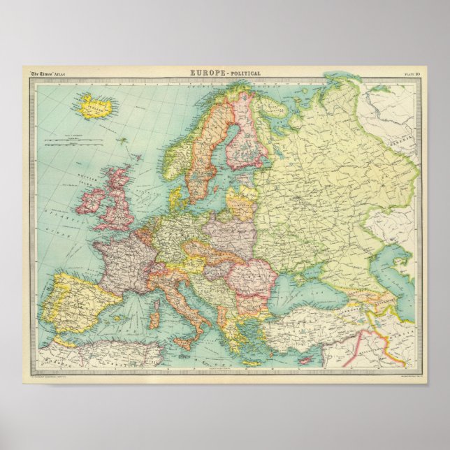Politische Landkarte Europas Poster (Vorne)