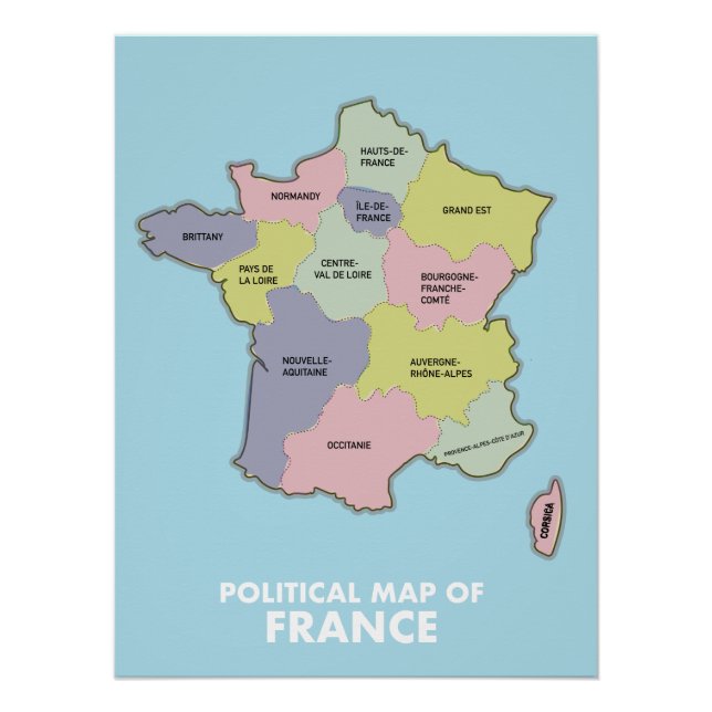 Politische Landkarte Frankreichs Poster (Vorderseite)