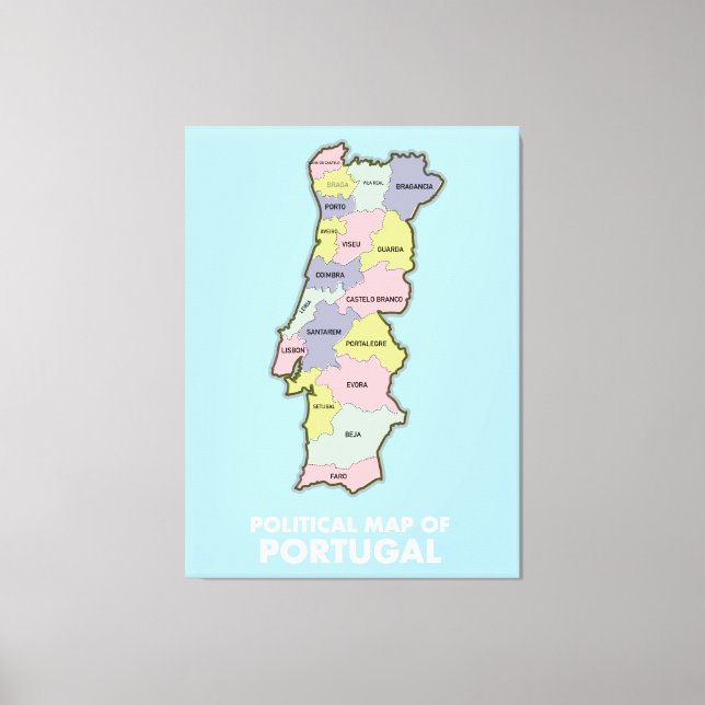Politische Landkarte Portugals Leinwanddruck (Vorderseite)
