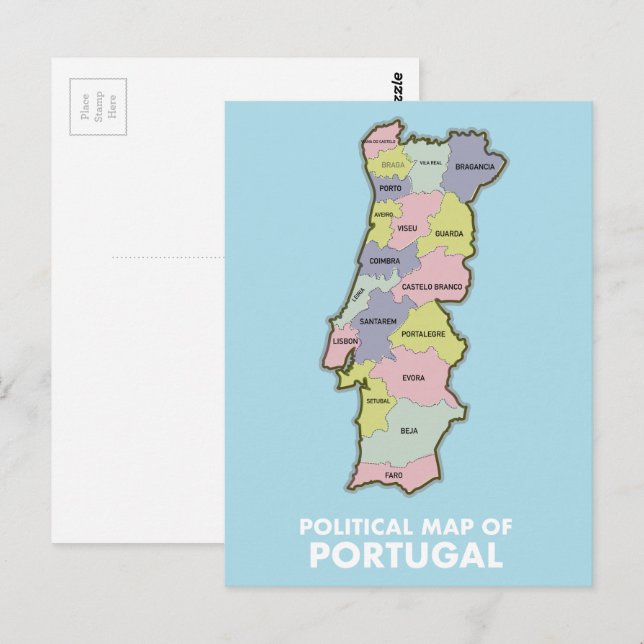 Politische Landkarte Portugals Postkarte (Vorne/Hinten)
