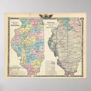 Politische Landkarte von Illinois Poster