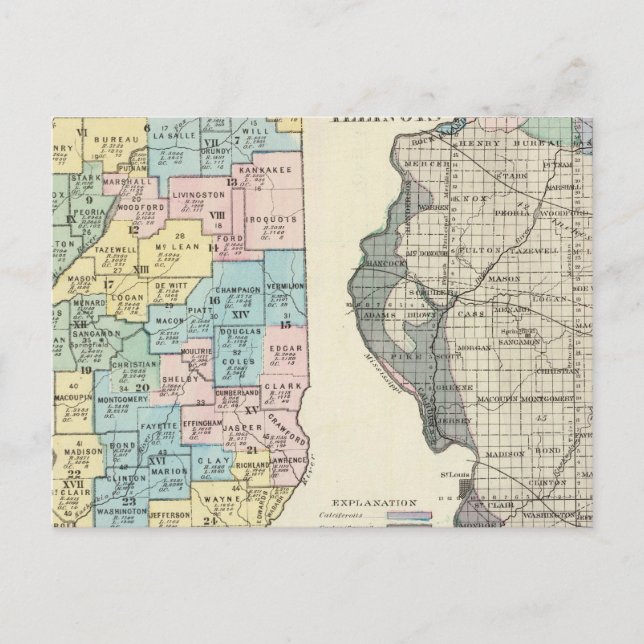 Politische Landkarte von Illinois Postkarte (Vorderseite)