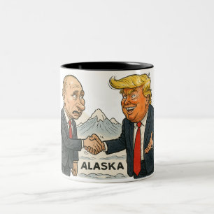 Politische Satire: Treffen zwischen Putin und Trum Zweifarbige Tasse