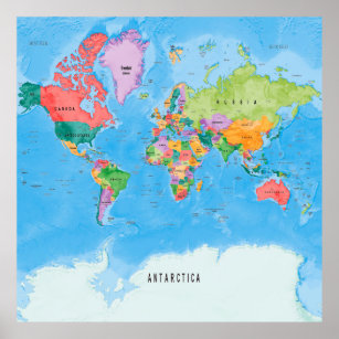 Politische Weltkarte Mercator-Projektion Poster