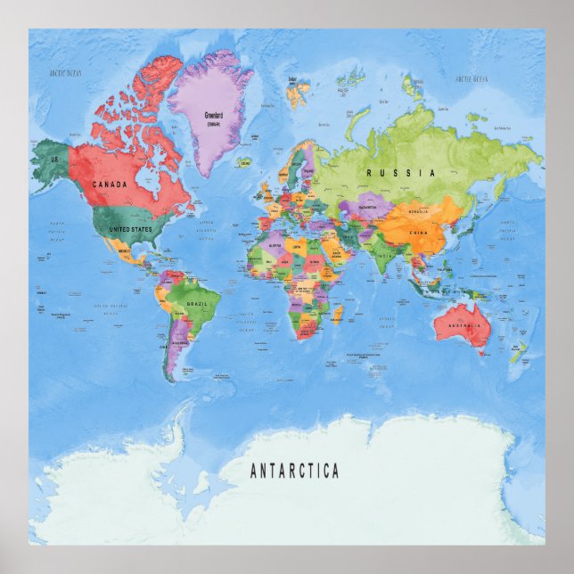 Politische Weltkarte Mercator-Projektion Poster (Vorne)