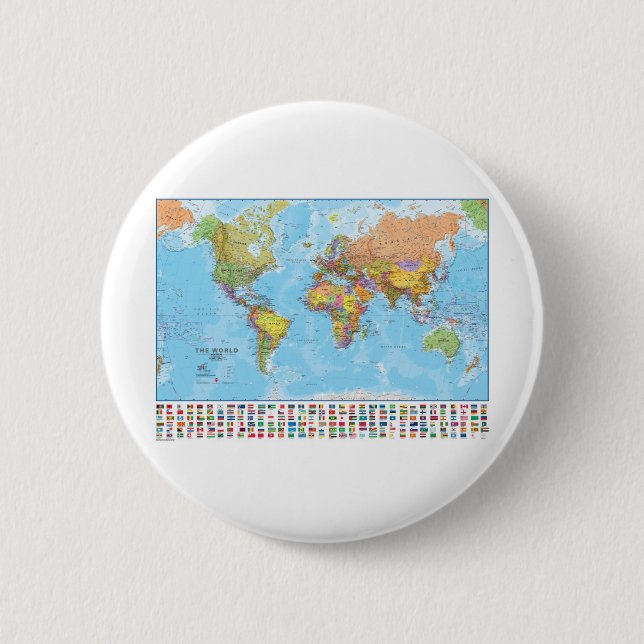 Politische Weltkarte mit Flaggen Button (Vorderseite)
