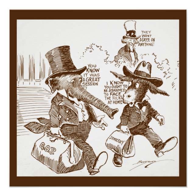 Politischer Cartoon USA c. 1920 Elefant & Donkey Poster (Vorderseite)