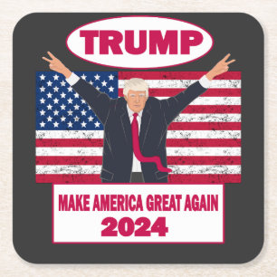 Politischer Trump 2024: Wahl zur amerikanischen Fl Rechteckiger Pappuntersetzer