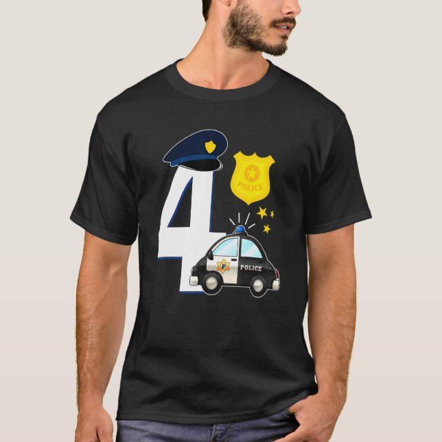 Polizei 4 Jahre Niedlicher Polizeiwagen 4. Geburts T-Shirt (Vorderseite)