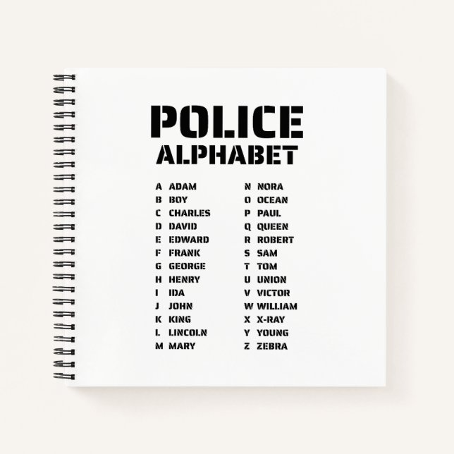 Polizei Buchstabiertafel Notizbuch (Vorderseite)