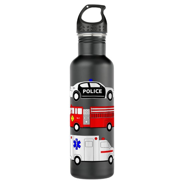 Polizei Car Fire Truck Ambulance First Responders  Edelstahlflasche (Vorderseite)