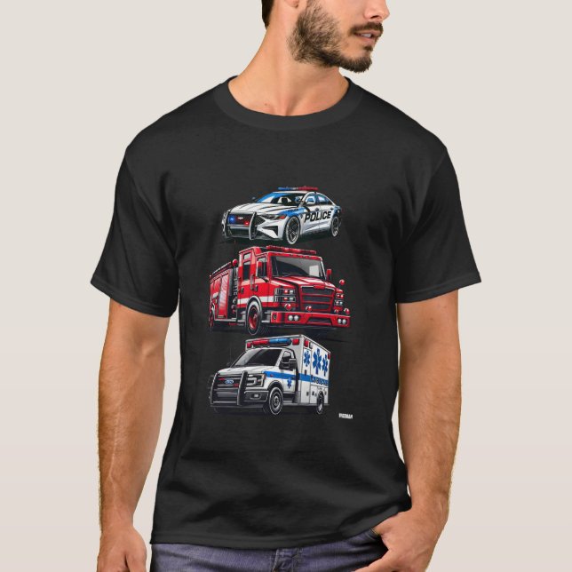 Polizei Feuerwehrwagen Ambulanzwagen First Respond T-Shirt (Vorderseite)