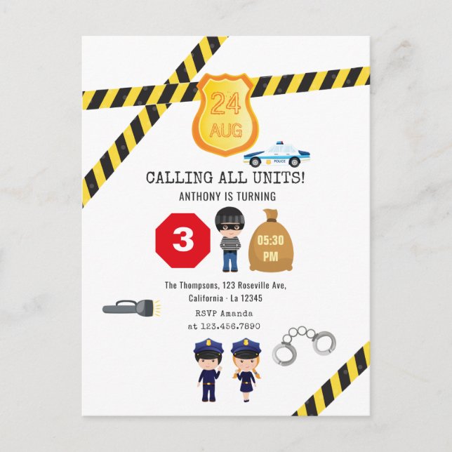 Polizei Geburtstagsfeier Postkarte (Vorderseite)