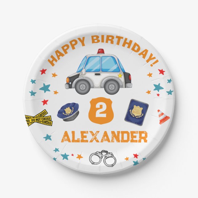 Polizei Geburtstagsparty Happy Birthday Pappteller (Vorderseite)