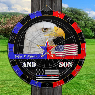 Polizei gegen Fireman & Thin Blue / Red Line, Flag Dartscheibe
