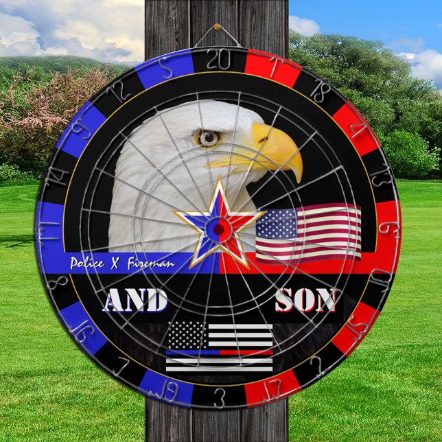 Polizei gegen Fireman & Thin Blue / Red Line, Flag Dartscheibe (Von Creator hochgeladen)