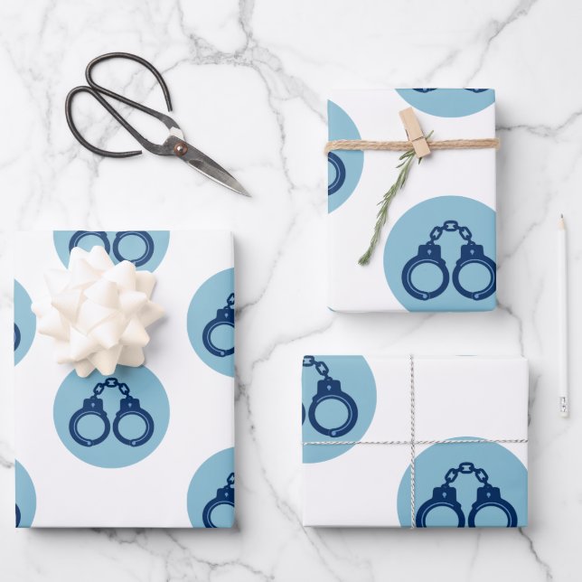 Polizei Handschellen Geschenkpapier | Dünne blaue  Set (Vorderseite)