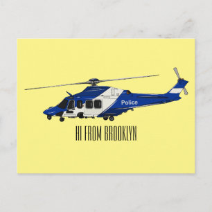 Polizei-Hubschrauber Cartoon-Illustration Postkarte
