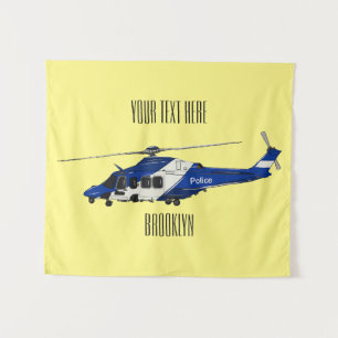 Polizei-Hubschrauber-Cartoon-Illustration Wandteppich