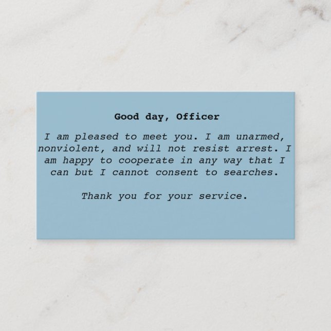 Polizei-Interaktions-Karten Visitenkarte (Vorderseite)