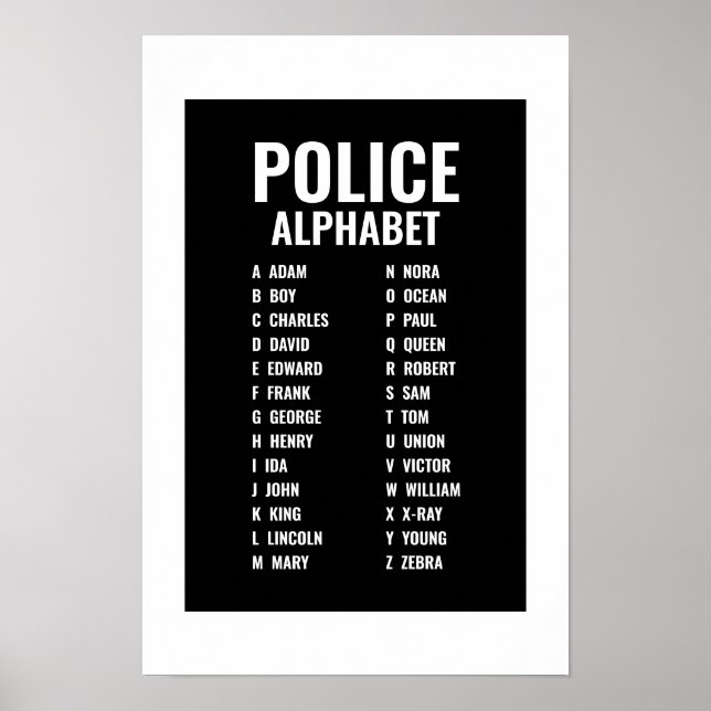 Polizei Phonetic Alphabet Black & White Poster (Vorne)