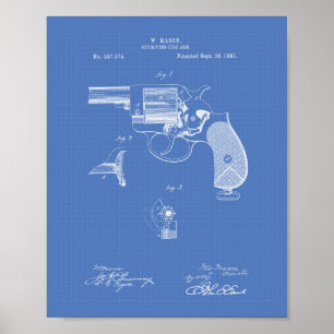 Polizei Pistole 1881 Patent Kunst - Blaupause Poster