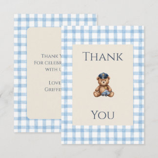 Polizei-Teddybär-Gingham-Baby-Party Dankeskarte