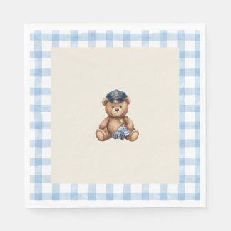 Polizei-Teddybär-Gingham-Baby-Shower-Servietten Serviette