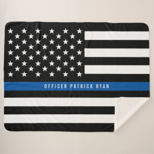 Polizei Thin Blue Line American Flag Monogramm gro Sherpadecke