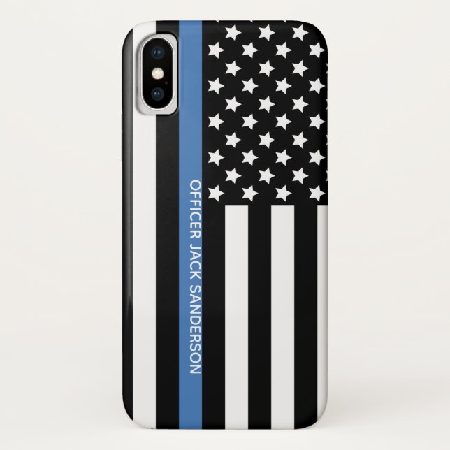 Polizei Thin Blue Line American Flag Name Case-Mate iPhone Hülle (Rückseite)
