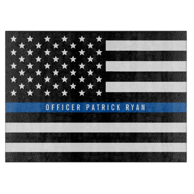 Polizei Thin Blue Line American Flag Name Schneidebrett (Vorderseite)