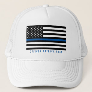 Polizei Thin Blue Line American Flag Name Truckerkappe