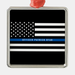 Polizei Thin Blue Line American Flag Silbernes Ornament