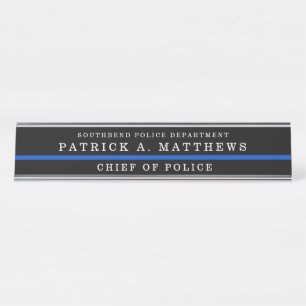 Polizei Thin Blue Line Einfacher Monogramm Name Schreibtischnamensplakette