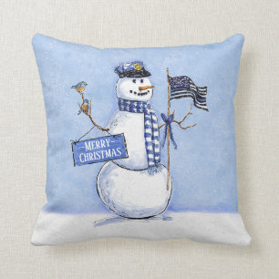 Polizei Thin Blue Line Flag Frohe Weihnachtsschnee Kissen
