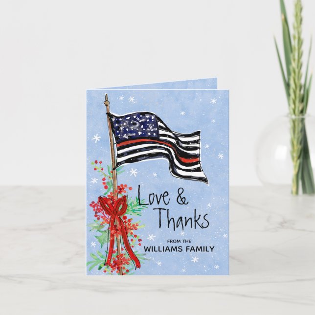 Polizei Thin Red Line Flagge Holly Familienname Dankeskarte (Vorderseite)