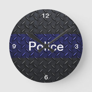 Polizei verdünnt Blue Line-Diamant-Platten-Uhr Runde Wanduhr