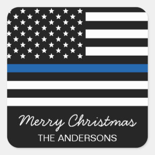 Polizei verdünnt Blue Line-Flagge-Weihnachten Quadratischer Aufkleber