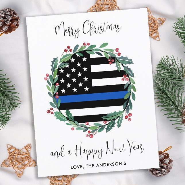 Polizei-Weihnachtsschrei-Blauer-Linie-Flagge Feiertagspostkarte (Von Creator hochgeladen)