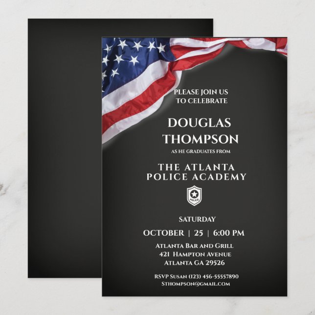Polizeiakademie Graduate American Flag Einladung (Vorne/Hinten)