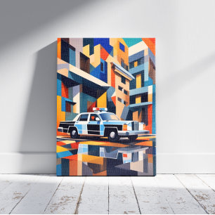 Polizeiauto Kubismus Canvas Print Leinwanddruck