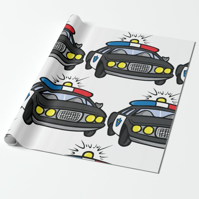 Polizeiauto mit blinkenden Sirenenlichtern Geschenkpapier (Ungerollt)