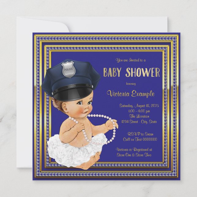 Polizeibeamte Baby Girl Dusche Einladung (Vorderseite)