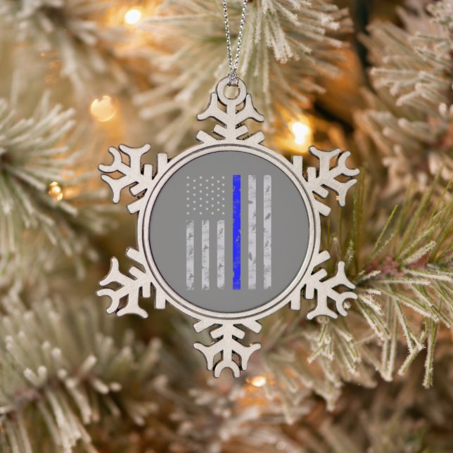 Polizeibeamte der blauen Linie Schneeflocken Zinn-Ornament (Baum)