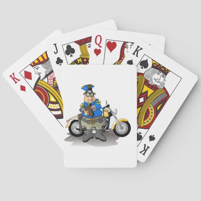 Polizeibeamte, der eine Karten-Spielkarten Spielkarten (Rückseite)