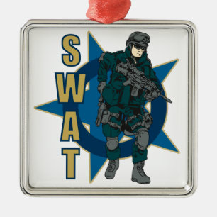 Polizeibeamte der SWAT Silbernes Ornament