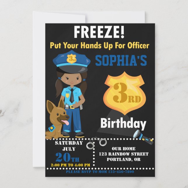 Polizeibeamte Einladung zum Geburtstag Girl-Party (Vorderseite)
